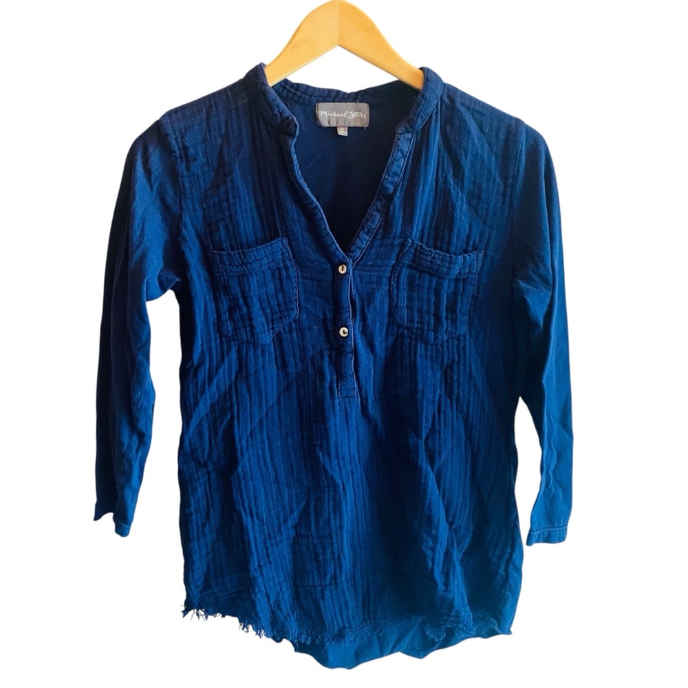 Michael Stars Mabel Mixed Fabric Henley 3/4 Sleeve in Nocturnal Sz XS - Picture 3 of 7
